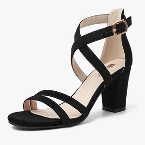 IDIFU Black Strappy Block Heels